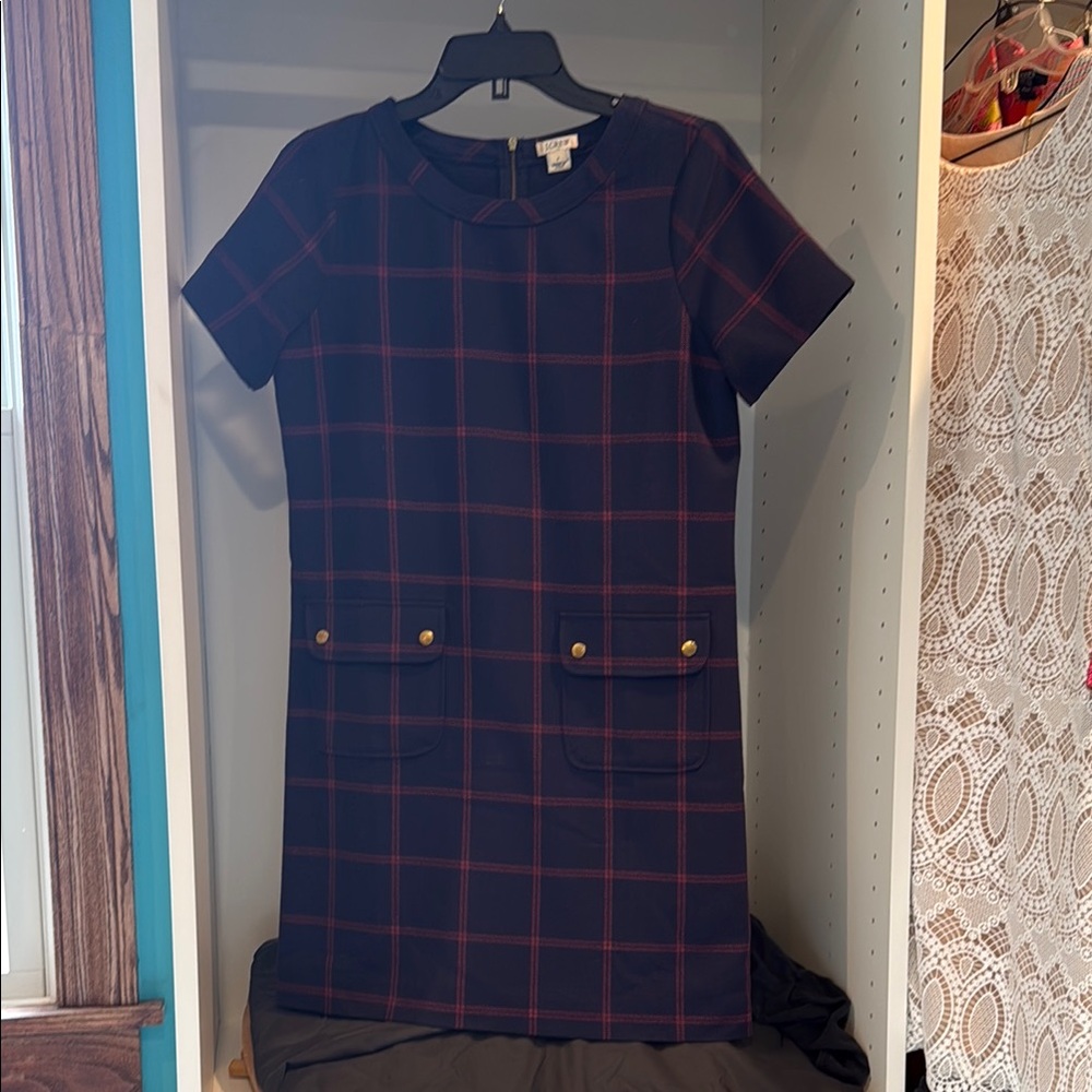 Jcrew Blue and Red Sheath Mini Dress with Peter Pan Collar